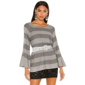 J. Jill‎ Sparkle Flounce Metallic Tonal Stripe Linen Blend Sweater Size S NWT